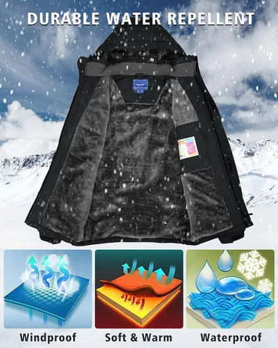 Vista 3 de Chaqueta de esquí de invierno para hombre, chaqueta de lluvia impermeable a prueba de viento