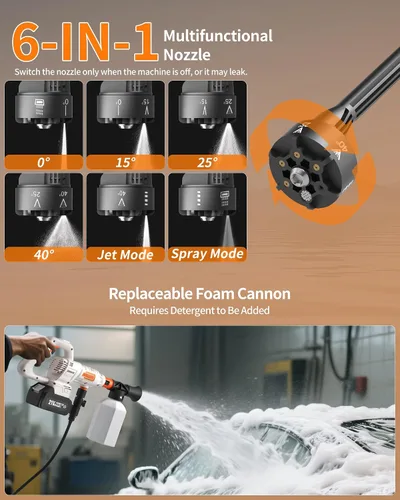 Vista 4 de Lavadora a presión inalámbrica alimentada por batería; lavadora eléctrica inalámbrica de 1200 PSI con motor sin escobillas, batería de 4.0 Ah