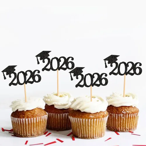 Vista 7 de 24 adornos para cupcakes de graduación 2026, selecciones de alimentos/aperitivos para fiesta de graduación, decoración de mini pasteles, adornos