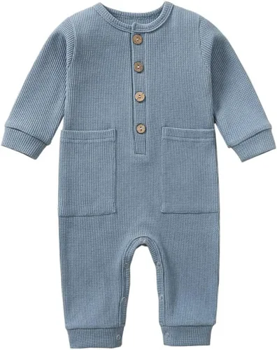Vista 7 de Feidoog Conjunto de 2 mamelucos de manga larga con botones para bebés y niñas