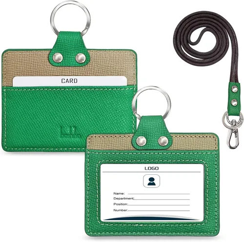Vista 17 de Boshiho. Funda vertical, de piel, para tarjeta de identificación con cordón resistente., Negro
