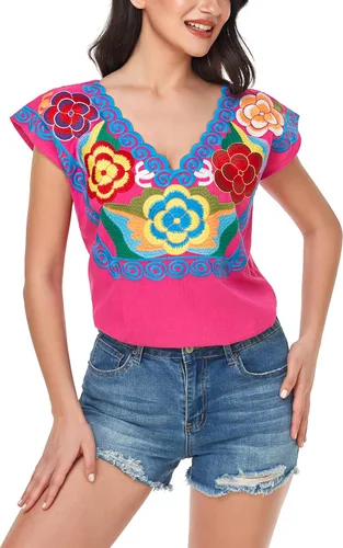 Vista 2 de YZXDORWJ Blusa campesina mexicana para mujer, tops de algodón, camisa blanca