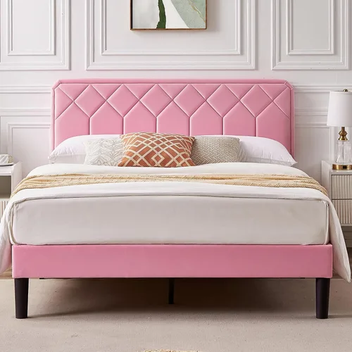Vista 11 de VECELO Marco de Cama Tamaño Twin con Plataforma Tapizada de Terciopelo Premium con Cabecera Ajustable en Altura/Base de Colchón, Soporte de Listones