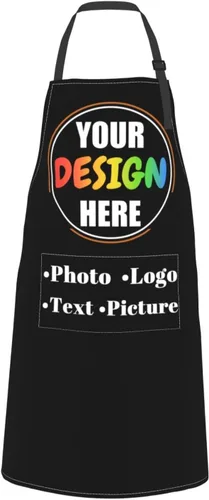 Vista 6 de Delantales de cocina personalizados para hombres y mujeres con bolsillos, personalizable, foto, logotipo, imagen, nombre, chef cocinero, delantal