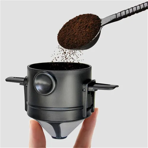 Vista 5 de Filtro de café,Cafetera reutilizable portátil de acero inoxidable,Mini plegable sin papel,Cono de café fácil de limpiar para viajes de camping