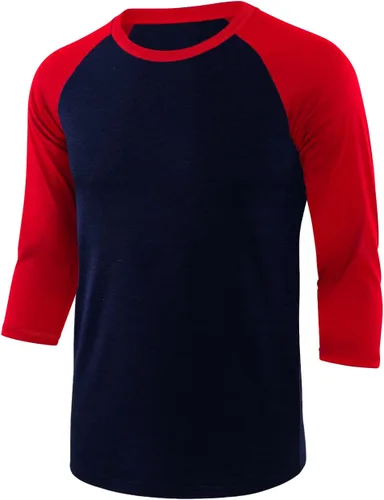 Vista 2 de Camisetas de béisbol deportivas básicas de algodón suave de manga larga raglán 3/4 para hombre