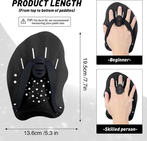 Vista 2 de Raquetas de natación para manos, paletas de mano de entrenamiento de natación con correas ajustables, paletas de natación para adultos y niños