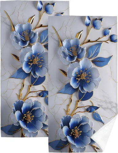 Vista 8 de Juego de 2 toallas de mano de baño con textura de mármol, suaves, absorbentes, negras y doradas, toallas decorativas para baño, cocina, deportes