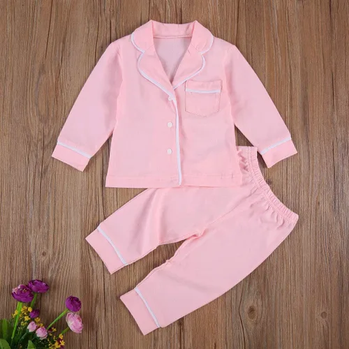 Vista 93 de Conjunto de pijama de manga larga con botones para niña pequeña, conjunto de ropa de dormir