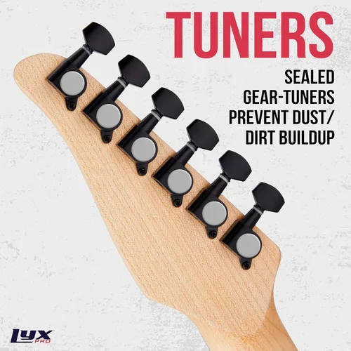 Vista 6 de LyxPro Guitarra eléctrica de 36 pulgadas y kit para niños con guitarra para principiantes de tamaño 3/4, amplificador, seis cuerdas, dos púas, Azul