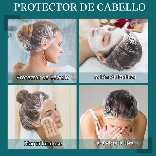 Vista 7 de MORGLES 100 gorros de ducha desechables, gorros de ducha grandes transparentes para mujeres, desechables, gorras de plástico para el tratamiento