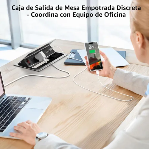Vista 10 de Kungfuking Regleta de alimentación empotrable con USB C PD 30W, mesa de conferencias, caja de conectividad giratoria con interruptor y carcasa