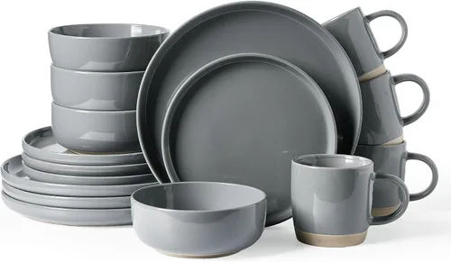 Vista 27 de Famiware Milkyway Juego de Platos y Cuencos, Juego de Vajilla de 12 Piezas, Juego de Vajilla para 4, Gris Claro