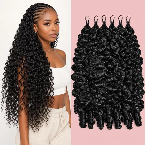 Vista 48 de Cabello humano de ganchillo para mujeres negras con nudos milagrosos de (B65g)Negro