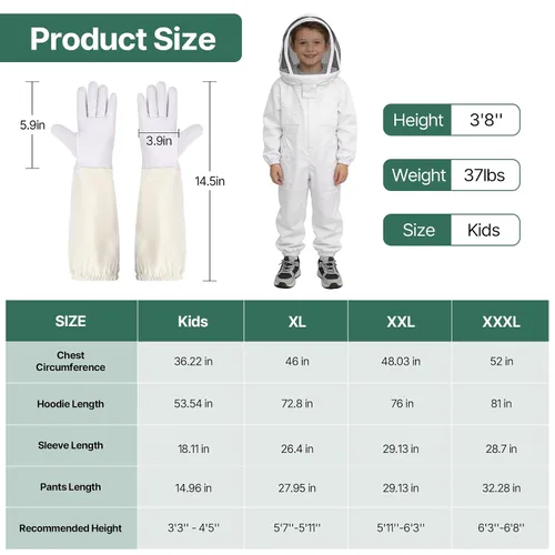 Vista 5 de Traje de abeja, traje profesional de apicultura de cuerpo completo con capucha de velo para hombres y mujeres, apicultor y principiantes con guantes