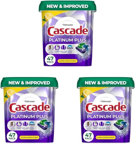 Vista 14 de Cascade Platinum Plus Cápsulas para lavavajillas, detergente para lavavajillas, jabón detergente para platos, limón, 47