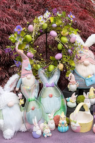 Vista 3 de Boston International Figura de mesa de gnomo de conejo de Pascua, 6 pulgadas, balley azul