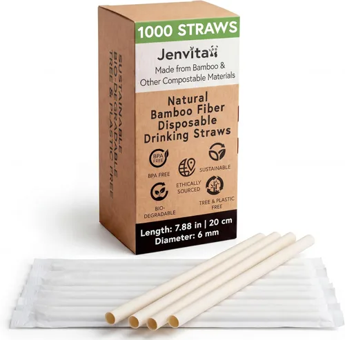 Vista 11 de Jenvita Pajitas biodegradables de polvo de bambú (paquete de 50) – Pajitas compostables de 7.88 pulgadas envueltas individualmente 100%