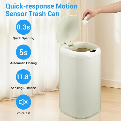 Vista 5 de Cubo de basura con sensor de movimiento de 8 galones con tapa, cubo de basura automático sin contacto, 30 litros inteligente de acero inoxidable