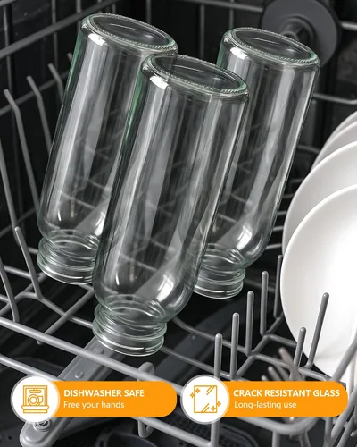 Vista 8 de Zukro Botellas de jugo de vidrio de 16 onzas, tapa de acero inoxidable a
