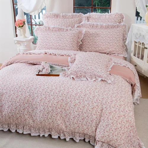 Vista 39 de FADFAY Juego de funda de edredón con estampado floral de roseta, juego de ropa de cama de encaje con volantes para niñas, 3 piezas