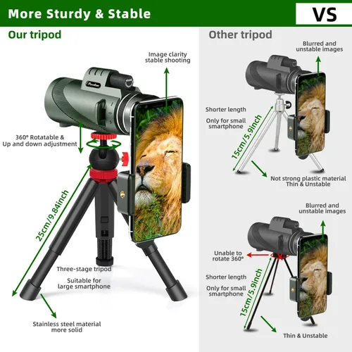 Vista 3 de Telescopio monocular de alta potencia 40x60 para adultos con Smartphone