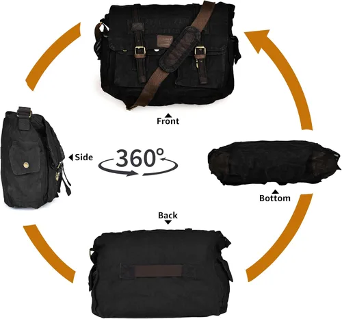 Vista 6 de Bolsa bandolera de hombro de lona LEATHER VILLAGE para hombres y mujeres – Elegante bandolera estilo mochila para oficina, viajes y uso diario