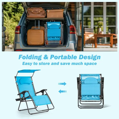 Vista 7 de Goplus Sillas Zero Gravity, Silla de jardín plegable y reclinable extra grande con toldo y soporte para tazas, Silla reclinable plegable ajustable