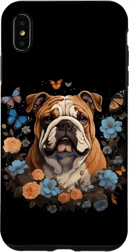 Vista 11 de Funda para iPhone 16 Bulldog Inglés con Flores y Mariposas