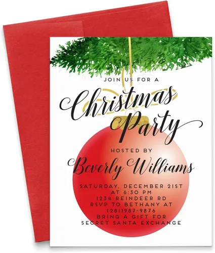 Vista 6 de Invitaciones de Navidad elegantes personalizadas con sobres, tarjetas de invitación de fiesta de cóctel de Navidad, rojo y verde, invitaciones