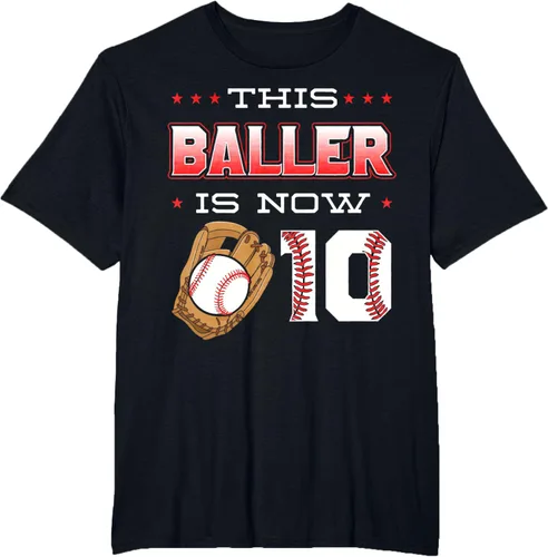 Vista 44 de This Baller Is Now 10 - Camiseta de béisbol para fiesta temática de cumpleaños número 10, Negro