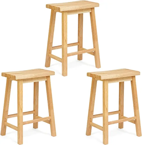 Vista 15 de PJ Wood Taburete de cocina con asiento de silla de montar de 24 pulgadas con placa de pie - negro