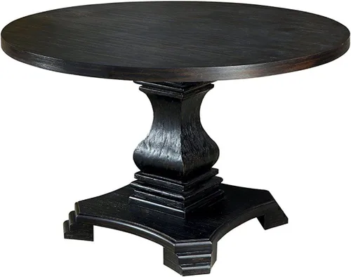 Vista 5 de Benjara - Mesa de comedor tradicional de madera maciza de 48 pulgadas con tapa redonda, color negro