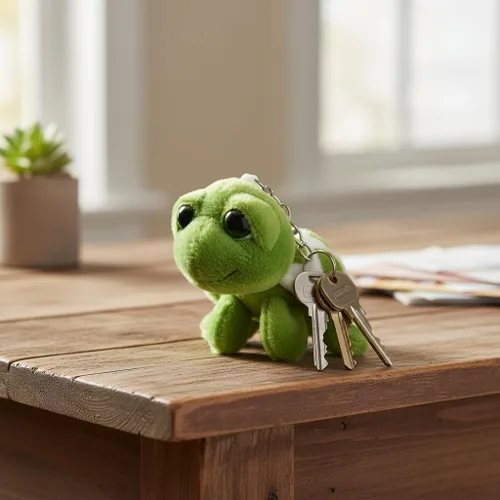 Vista 5 de Jowxsx Mini criaturas marinas verde tortuga muñeca llavero regalo peluche llavero de dibujos animados bolsa colgante auto animal decoración coche
