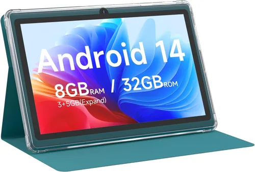 Vista 8 de Tablet Android 14 de 7 pulgadas con estuche, 8 GB de RAM 32 GB de ROM 1 TB de expansión, tablet PC con procesador Quad-Core, pantalla IPS de 1024 x