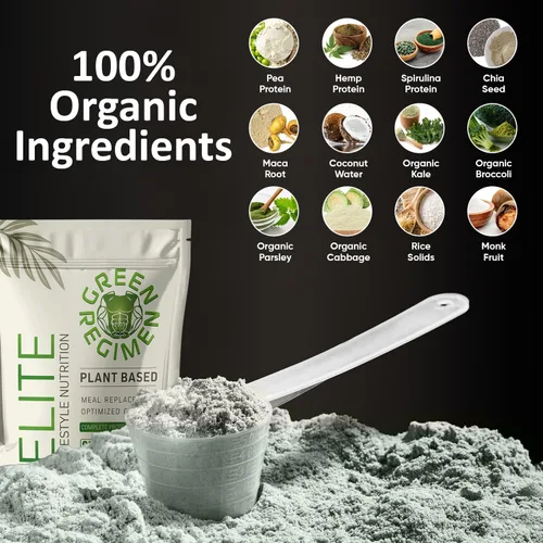 Vista 2 de Green Regimen Elite - Proteína en polvo a base de plantas, 0.88 oz de proteína completa de cáñamo y guisante, batido vegano alto en proteínas, sin
