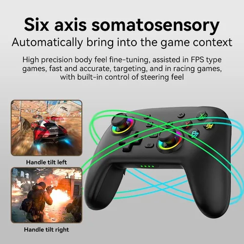 Vista 6 de RALAN Wireless Black Pro Controller Compatible with Nintendo SwitchOLEDLite, with LED Color Light, Programmable Function, Wake-Up, Gyro Axis, Turbo