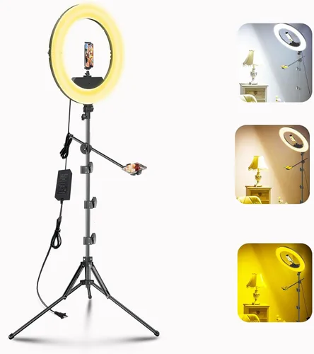 Vista 8 de Kit de Luz de Anillo Grande con Soporte de 79", [Nueva Versión] 55W 6700K Regulable, Trípode de Luz de Anillo LED Grande de 18", Soporte Doble