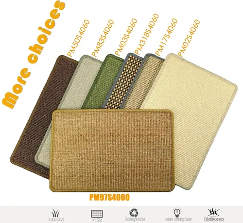 Vista 5 de Alfombrilla de rascar para gatos, 23.6 x 15.7 pulgadas, rascadores de sisal natural para gatos de interior con cintas de velcro, tapete para rascar