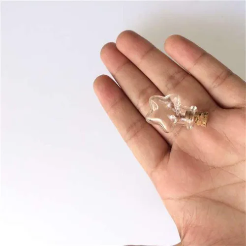 Vista 3 de Mini lindas botellas de vidrio colgantes con forma de estrella, pequeñas botellas colgantes con corcho, tarros de bricolaje, frascos de regalo, 10