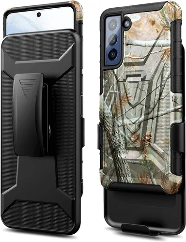 Vista 6 de NZND Funda para Samsung Galaxy S21 FE 5G con protector de pantalla de vidrio templado (cobertura máxima), funda de clip para cinturón con soporte