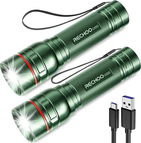 Vista 9 de RECHOO Linternas recargables de alta luminosidad, G1000 súper brillante, pequeña linterna LED con zoom y 3 modos de iluminación, linterna táctica