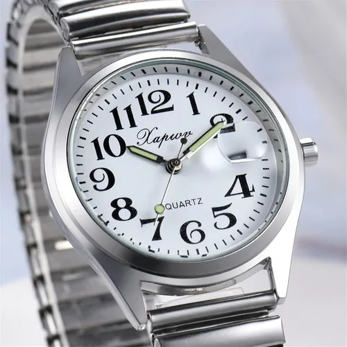 Vista 8 de JewelryWe Reloj analógico Easy Reader para mujer, chapado en oro, plata, banda elástica