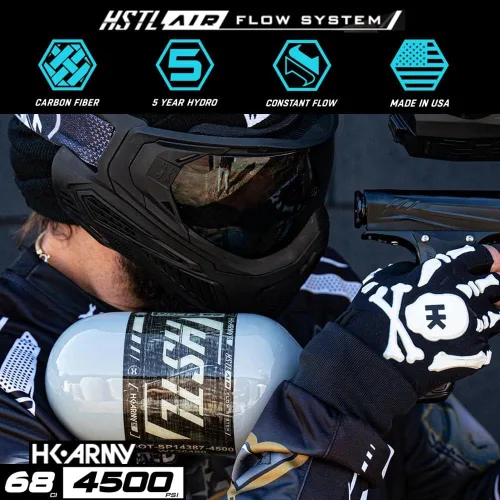 Vista 4 de HK Army 68ci 4500psi HPA Paintball Tanque - HSTL Fibra de Carbono - Gris