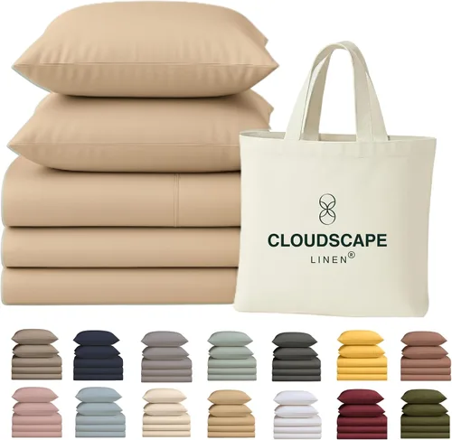 Vista 52 de Cloud Scape Linen - Juego de sábanas de 100% algodón egipcio, tamaño individual, juego de ropa de cama de lujo de 3 piezas, 400 hilos, calidad