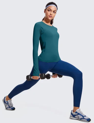 Vista 3 de CRZ YOGA Camisetas de manga larga acanaladas sin costuras para mujer, de secado rápido, para gimnasio, atletismo, camiseta transpirable para correr