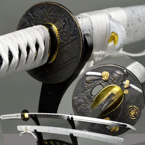 Vista 18 de Espada Katana de combate real hecha a mano, espada samurái afilada de espiga completa, acero de Damasco, acero 1095, cuchillos de acero templado T10