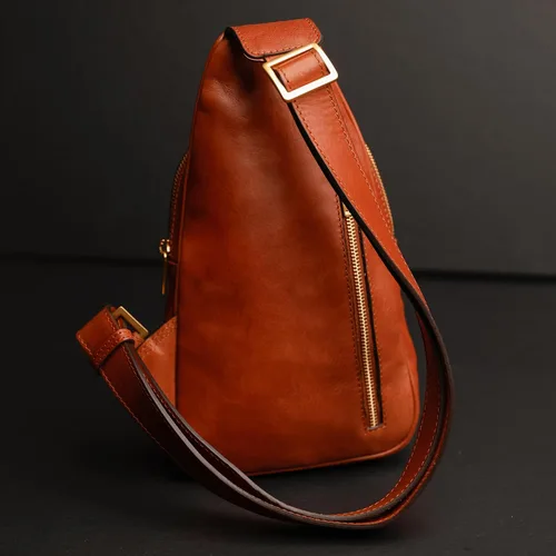 Vista 3 de Time Resistance Bolso bandolera de cuero - Bolso bandolera marrón - Bolso bandolera para hombre y mujer - Mochila de hombro hecha a mano