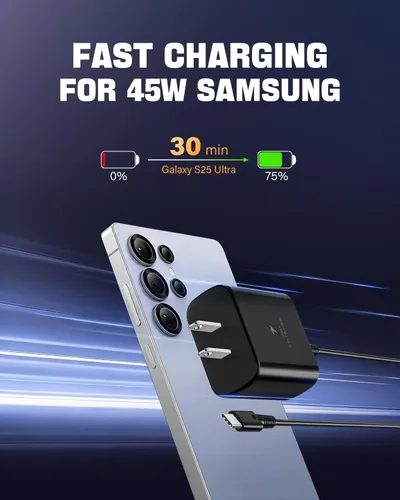 Vista 3 de 2026 Nuevo cargador súper rápido de 45 W USB tipo C, cargador de teléfono Android, carga rápida, compatible con Samsung Galaxy S26/S26