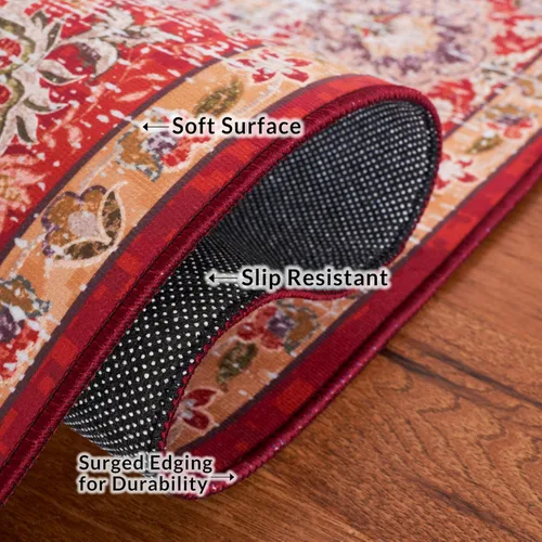 Vista 5 de SAFAVIEH Tucson Collection - Alfombra lavable de 2 pies 6 x 8 pies, resistente al óxido y dorado, antideslizante, ideal para zonas de alto tráfico